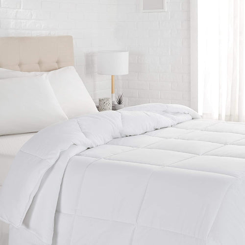 AmazonBasics Down Alternative Bed Comforter, Full / Queen, White, Light
